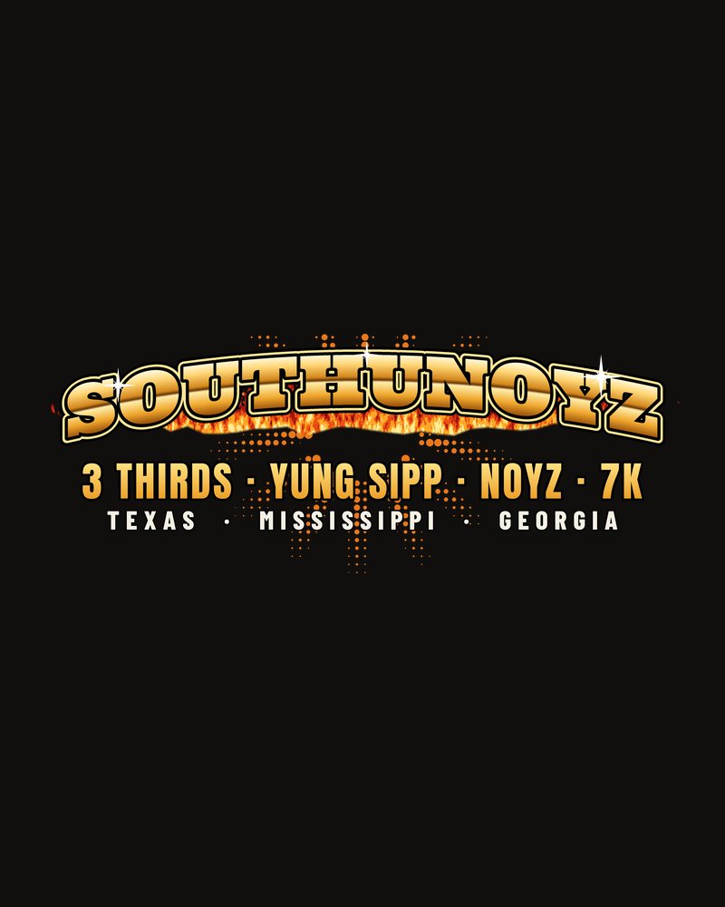 SouthuNoyz logo in gold chrome over flames
